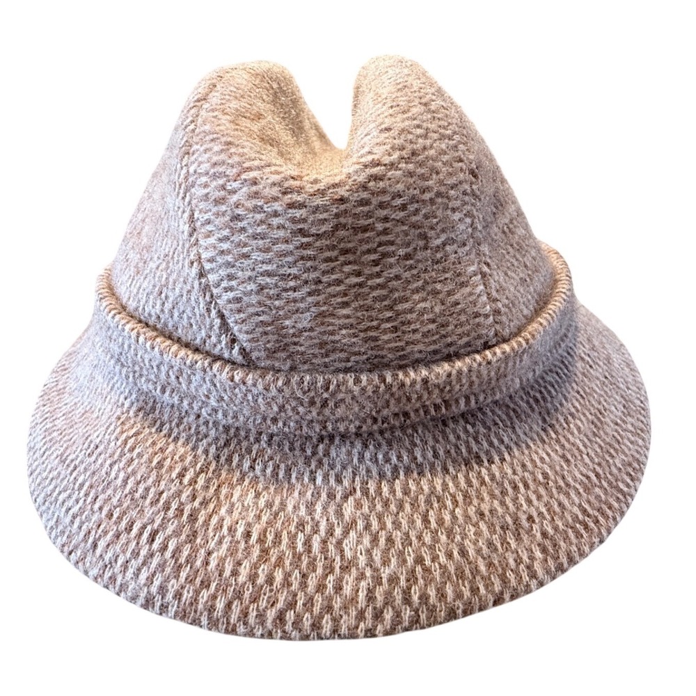 Kangol Design Fedora‎ Hat Mens Brown Tan Textured Knit Made in England Vintage